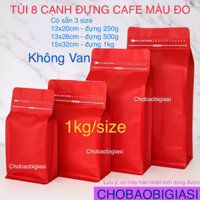 {Không Van 1kg/size} Túi zip 8 cạnh đựng cafe màu đỏ hàng đẹp, giữ mùi cafe tốt, túi chắc chắn, sang trọng (sp y hình)