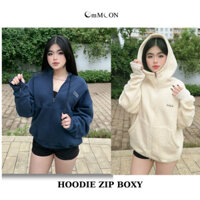 (KHÔNG XÙ LÔNG) Áo Hoodie Zip Cổ Cao, Khoác Nỉ cotton lót bông,form BOXY Nam Nữ OM.MOON