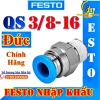 Khớp nối nhanh ren ngoài dây hơi máy khí nén festo Đức ✴️Chính Hãng✴️ Đầu cút co ống khí phi 16 ren 17mm QS-3/8-16