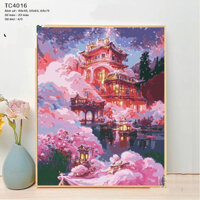 KHUNG 1.6cm -Tranh sơn dầu số hóa rẻ,đẹp-TẶNG KHĂN, CÓ SƠ BÓNG,đã căng khung, size 40x50-tranh tô màu theo số