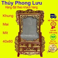 Khung ảnh bàn thờ cỡ 40x60 kiểu mai hoa sơn son gỗ mít