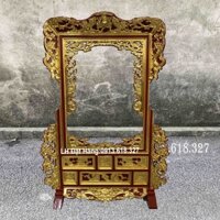 Khung ảnh bàn thờ cỡ lớn 40x60 trạm hoa mai gỗ mít