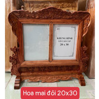 Khung ảnh đôi gỗ hương cao cấp chạm khắc họa tiết hoa mai kt 30x40 cm 2 mẫu