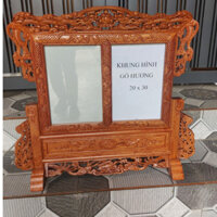 Khung ảnh đôi gỗ hương chạm khắc hoạ tiết hoa mai  cao cấp 30x40 cm