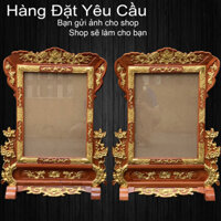 Khung ảnh thờ gia tiên đơn gấm mai rát vàng cỡ 34x44