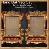 Khung ảnh thờ gia tiên đơn gấm mai rát vàng cỡ 34x44