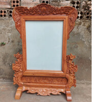Khung ảnh thờ gỗ hương cao cấp khung hình thờ chạm khắc hoa 25x35 và 30x40 cm b5