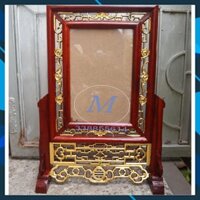 Khung ảnh thờ kép dơi vàng gỗ hương, Khung hình thờ lọng dơi rát vàng