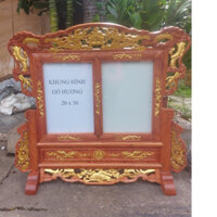 Khung ảnh thờ, khung hình thờ đôi gỗ hương chạm gấm tứ linh kt 30x40 cm kèm kính