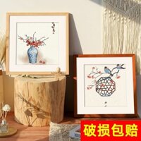 Khung ảnh vuông gắn tường, khung ảnh treo tường, tranh thư pháp Trung Quốc 38, thêu chữ thập kim cương 33, khung tự gắn tùy chỉnh SUOC