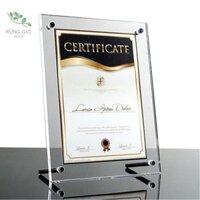 Khung bằng khen A4 MICA TRÀN TRONG SUỐT đẹp sang trọng - chất liệu mica acylic để bàn chân inox, để vừa giấy ảnh 21x30cm