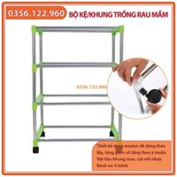 Khung để khay trồng rau mầm - loại 3 tầng có bánh xe - Giá đỡ khay rau mầm