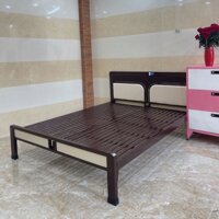 Khung giường sắt hộp vuông kiểu gỗ bọc nệm cao cấp thiết kế điện đại | Khung giường sắt