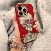 Khung kim loại với họa tiết da, lá khô héo, trái tim, đầu lâu, phù hợp cho 16 Pro Max/15/14/13 Pro Max