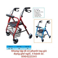 Khung tập đi 4 bánh có phanh tay, giỏ đựng, ghế ngồi mã W14 Lucass
