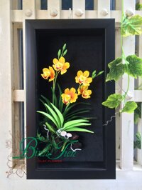 Khung Tranh hoa đất sét- Bức Tranh Địa lan vàng 2 nhánh