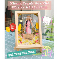 Khung tranh hoa khô handmade. Khung size A5 - 21x15cm (dày 3cm). 2 mặt kính mica, khung gỗ tự nhiên