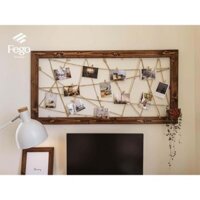 Khung treo ảnh đan lưới FEGO viền gỗ tự nhiên vintage tặng kèm kẹp gỗ, giá treo trang trí