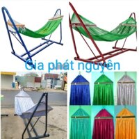 Khung võng sắt sơn tĩnh điện chân vuông màu xanh-đỏ-Xám chắc chắn siêu bền kèm lưới võng 2 lớp(khung người lớn)