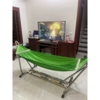 Khung võng xếp inox thang vuông khung và lưới siêu bền (Tặng màn võng)