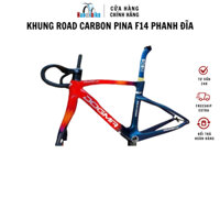 Khung xe đạp road carbon Pina F14 phanh đĩa-Cam đỏ xanh