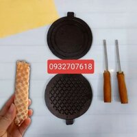 Khuôn bánh kẹp  cuốn ốc quế chống dính nhỏ 16cm - tay cầm cán gỗ Huỳnh Anh
