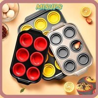 Khuôn làm bánh Cupcake MISUPS, Chảo Muffin có thể gập lại bằng silicon, Khung kim loại chất lượng cao Chống dính Bấm Cupcake Thiếc để nướng bánh