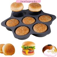 Khuôn làm bánh hamburger lanfy, chảo nướng 7 khoang khuôn silicone, chảo bánh mì thực phẩm dễ dàng tháo dụng cụ làm bánh chảo nướng gia dụng