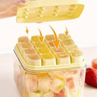 Khuôn Làm Đá 16 Ngăn Đế Silicone Lấy Đá Dễ Dàng Tiện Lợi Có Hộp Đựng và Nắp Đậy - Chất Liệu An Toàn (GDVU)