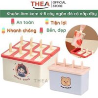 Khuôn làm kem que, hộp làm kem cây 4-8 ngăn đông lạnh tại nhà, khay làm kem có nắp giá rẻ - THEA