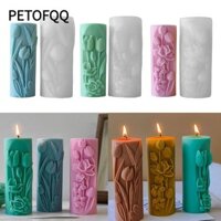 Khuôn nến hình trụ PETOFQQ, Bộ dụng cụ làm nến hoa Tulip thủ công DIY, Dễ dàng tháo rời bằng silicon Epoxy Resin Khuôn nhựa làm bánh thủ công