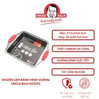 Khuôn nướng bánh chống dính hình vuông có tay cầm Silicon cách nhiệt cao cấp Uncle Bills KC0293 chịu nhiệt và toả nhiệt tốt dễ dàng lau rửa thích hợp cho các loại bánh hình vuông như bánh mì bánh bông lan