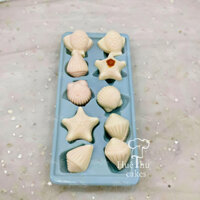 Khuôn rau câu, khay đá Tôm Ốc Sò (12 viên) làm bánh rau câu 3D 4D nhấn xôi, fondant, socola, nến hanmade