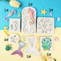 Khuôn silicon - Bộ 6 khuôn biển cả - Khuôn làm bánh, khuôn rau câu