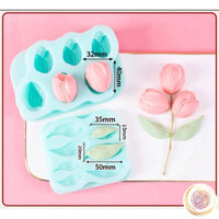 Khuôn silicon hoa bay hoa tuylip và lá tạo hình gumpaste, đất sét trang trí bánh kem