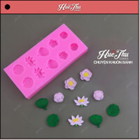Khuôn silicon Hoa Lá Đài Sen (vỉ 10 chỉ tiết) làm bánh rau câu 3D 4D nhấn xôi, fondant, socola, nến hanmade