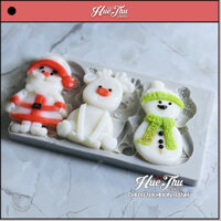 Khuôn silicon Ông Già Noel, Tuần Lộc, Người Tuyết (vỉ 3 hình) làm bánh rau câu 3D 4D nhấn xôi, fondant, socola
