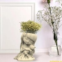 Khuôn silicon thạch cao 3D bé gái và mèo tốt nhất để làm hoa thực vật mọng nước