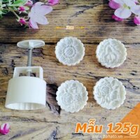 Khuôn trung thu 125g 4 mặt hoa hồng chùm, hướng dương, mẫu đơn, hoa ly