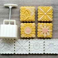 khuôn trung thu lò xo  2023 VUÔNG HOA CÁNH DÀI ,150g ,200g 4 mặt 1 nhấn