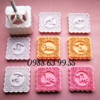 Khuôn trung thu lò xo, Khuôn ép xôi, Khuôn bánh dứa 4 mặt hình vuông 150g:  Phúc lộc thọ tài( Ms 50)