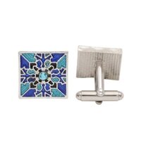 Khuy măng sét họa tiết xanh sáng tạo cho nam và nữ, bộ quà tặng phụ kiện kẹp cà vạt áo sơ mi Pháp