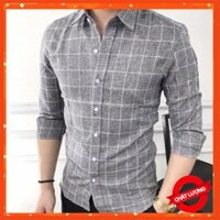 [KHUYẾN MẠI 50%] Áo Sơ Mi Nam Kẻ Carô Màu Ghi Xám Loại Tốt