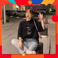 [Khuyến Mãi] Áo thun phản quang nữ tay lỡ form rộng HÌNH BƯỚM siêu xinh ( Đen, Trắng ) <3
