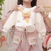 [Khuyến mãi] Bộ đồ gấu hình nón mùa thu đông cho bé gái