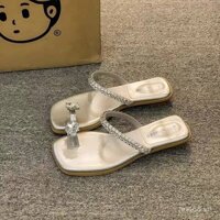 [Khuyến mãi mới về] Dép nữ kiểu Pháp với nhẫn ngón chân đính đá, mùa xuân hè, dép nữ thanh lịch cho kỳ nghỉ, kết hợp đẹp mắt