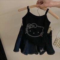 [Khuyến mãi] Mùa hè Phong cách mới Girl kitty Cat Hot Diamond Sling Girl Baby Pure Cotton Áo Vest không tay Đáy dễ thương