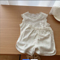 [Khuyến mãi] Mùa hè Phong cách mới cho bé gái Bộ đồ không tay hoa thông thường Quần short mặc nhà