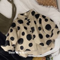 [Khuyến mãi] Phiên bản Hàn Quốc Áo Sơ Mi Trẻ Em Xuân Thu Bé Trai Bé Gái Áo Sơ Mi Chấm Bi Cotton Linen Áo Khoác Cardigan Cho Bé