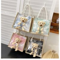 Khuyến Mãi túi Xách Vải canvas mini In Hình Gấu Hàn Quốc Dễ Thương Thân Thiện Với Môi Trường Cho Nữ